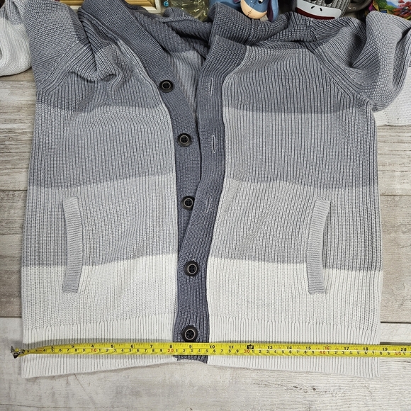 Express Cardigan Sweater Mens Large Gray Ombre Cotton Grandpacore Professor - Picture 6 of 12